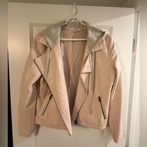 Women’s J Society leather jacket with zipper and hood. Size L